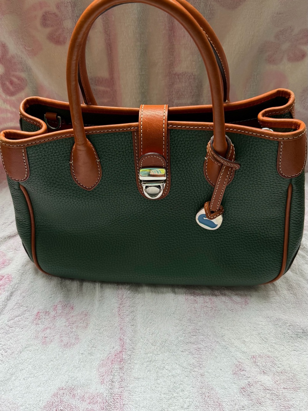 Dooney & Bourke Green and Brown Pebble Leather Satchel - Picture 12 of 15